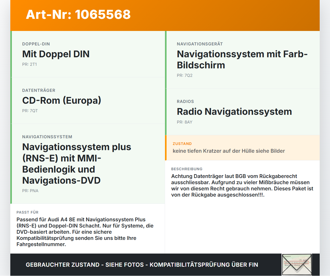 Audi A4 8E 04-08 Navi Plus DVD Navigation Karten orig.Europa 2010 RNS-E Audi A4 8E 04-08 12.09.2005 8P0060884DJ... Vorschau 3
