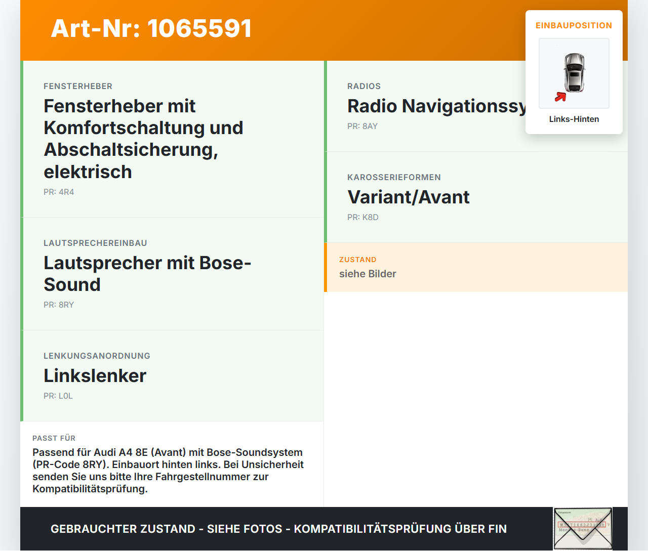Audi A4 8E 04-08 Lautsprecher Links Hinten Audi A4 8E 04-08 12.09.2005 8E0035411B gebraucht Vorschau 3