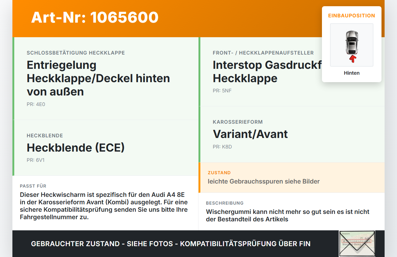 Audi A4 8E 04-08 Kombi Heckwischer Scheibenwischer Hinten Wischarm Audi A4 8E 04-08 12.09.2005 8E9955407C gebraucht Vorschau 3