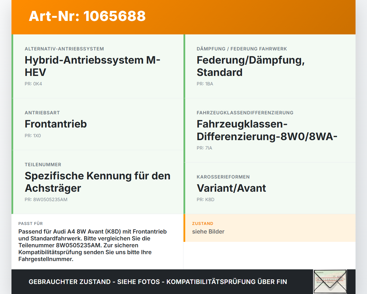 Audi A4 8W 19-24 Kombi Hinterachse Achse Achsträger Audi A4 8W 19-24 27.01.2020 8W0505235AM gebraucht Vorschau 3