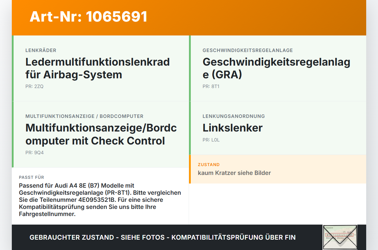 Audi A4 8E 04-08 Lenkstockschalter Tempomat Bedienung Audi A4 8E 04-08 12.09.2005 4E0953521B 4E0953521 01214600... Vorschau 3