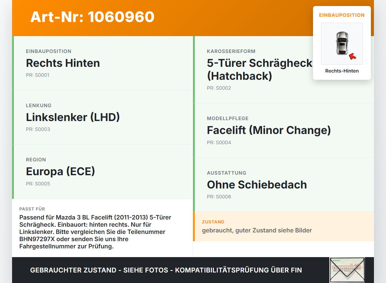 Mazda 3 BM 13-17 Fensterheber Trägerplatte Rechts Hinten Mazda 3 BM 13-17 19.11.2013 BHN97297X 3091134 gebraucht Vorschau 3