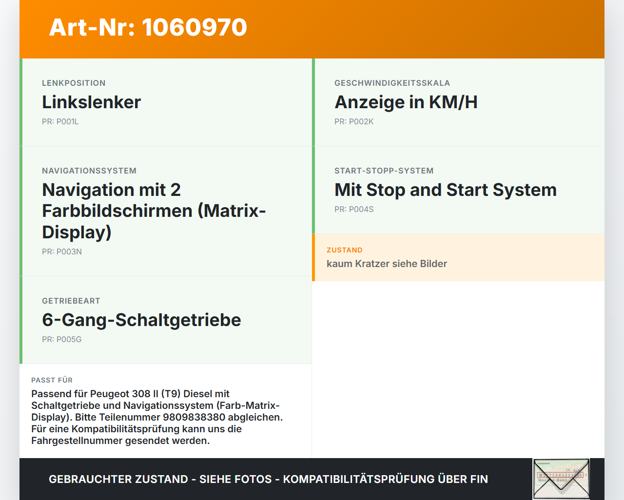 Peugeot 308 SW II 13-17 HDI 1,6 88KW Kombiinstrument Tacho Peugeot 308 SW II 13-17 27.10.2015 9809838380 gebraucht Vorschau 3