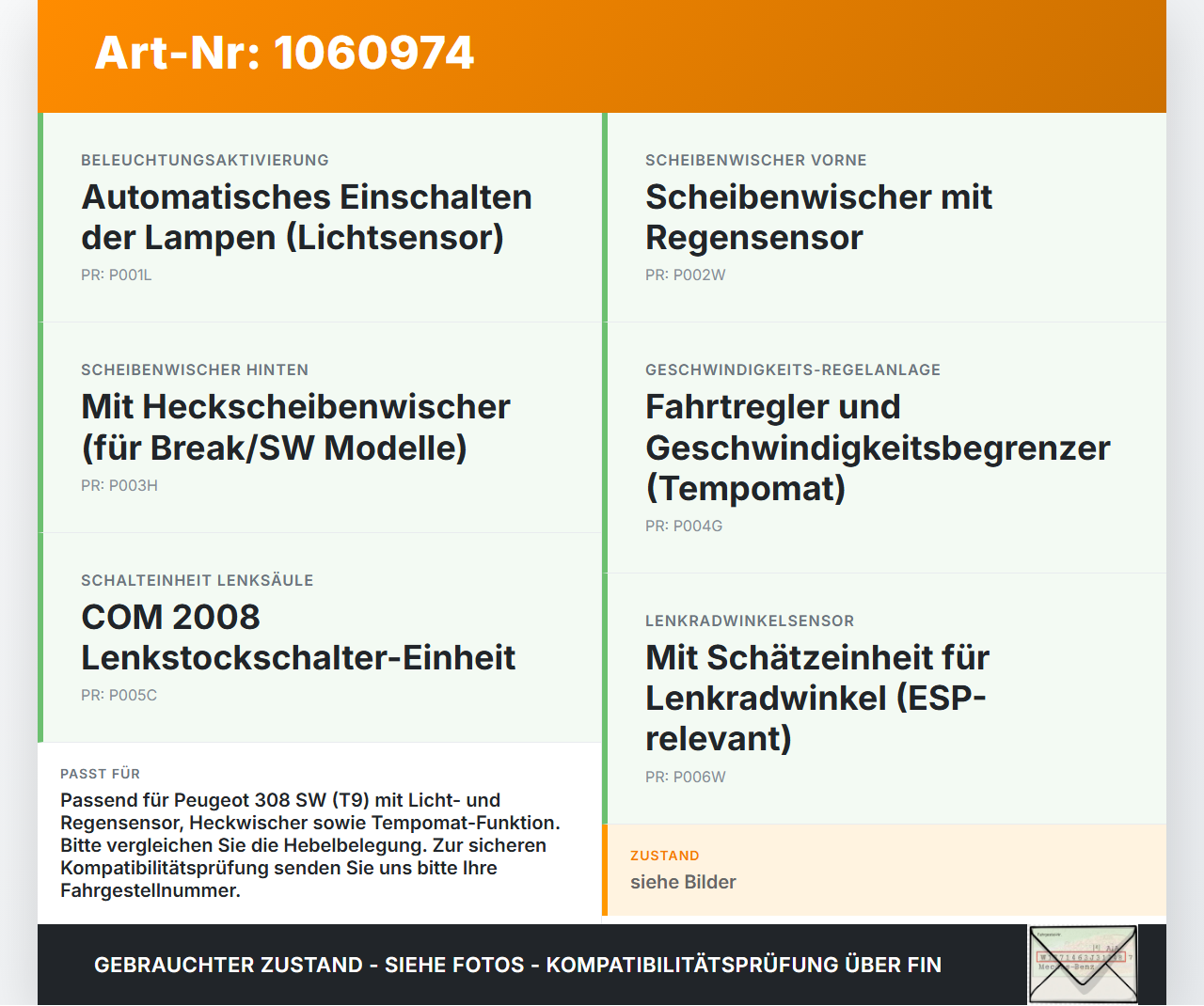 Peugeot 308 SW II 13-17 Lenkstockschalter Blinker Wischer Kombischalter Peugeot 308 SW II 13-17 27.10.2015... Vorschau 3