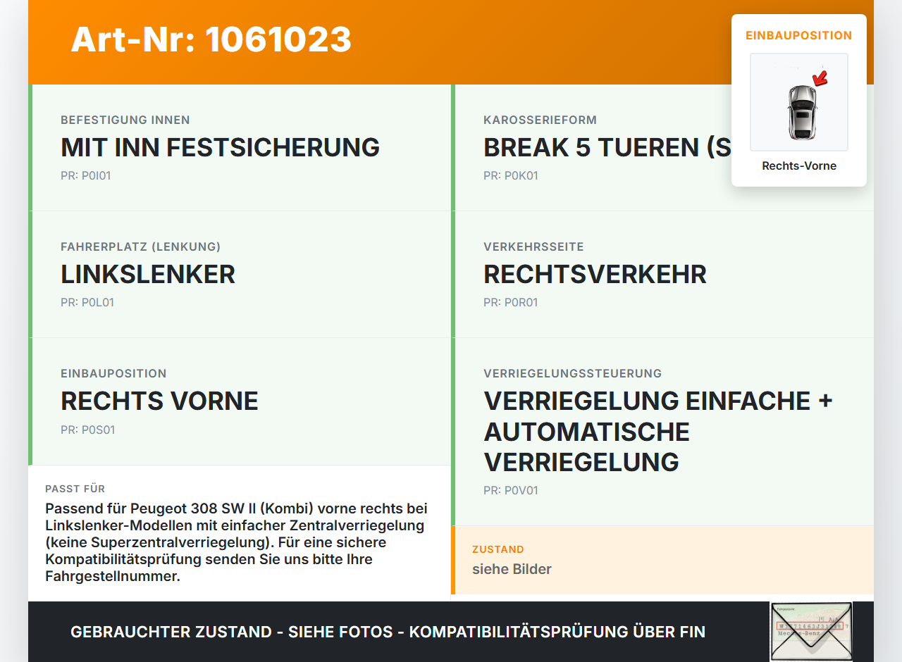 Peugeot 308 SW II 13-17 Kombi Türschloss m. ZV Stellmotor Rechts Vorne Peugeot 308 SW II 13-17 27.10.2015... Vorschau 3