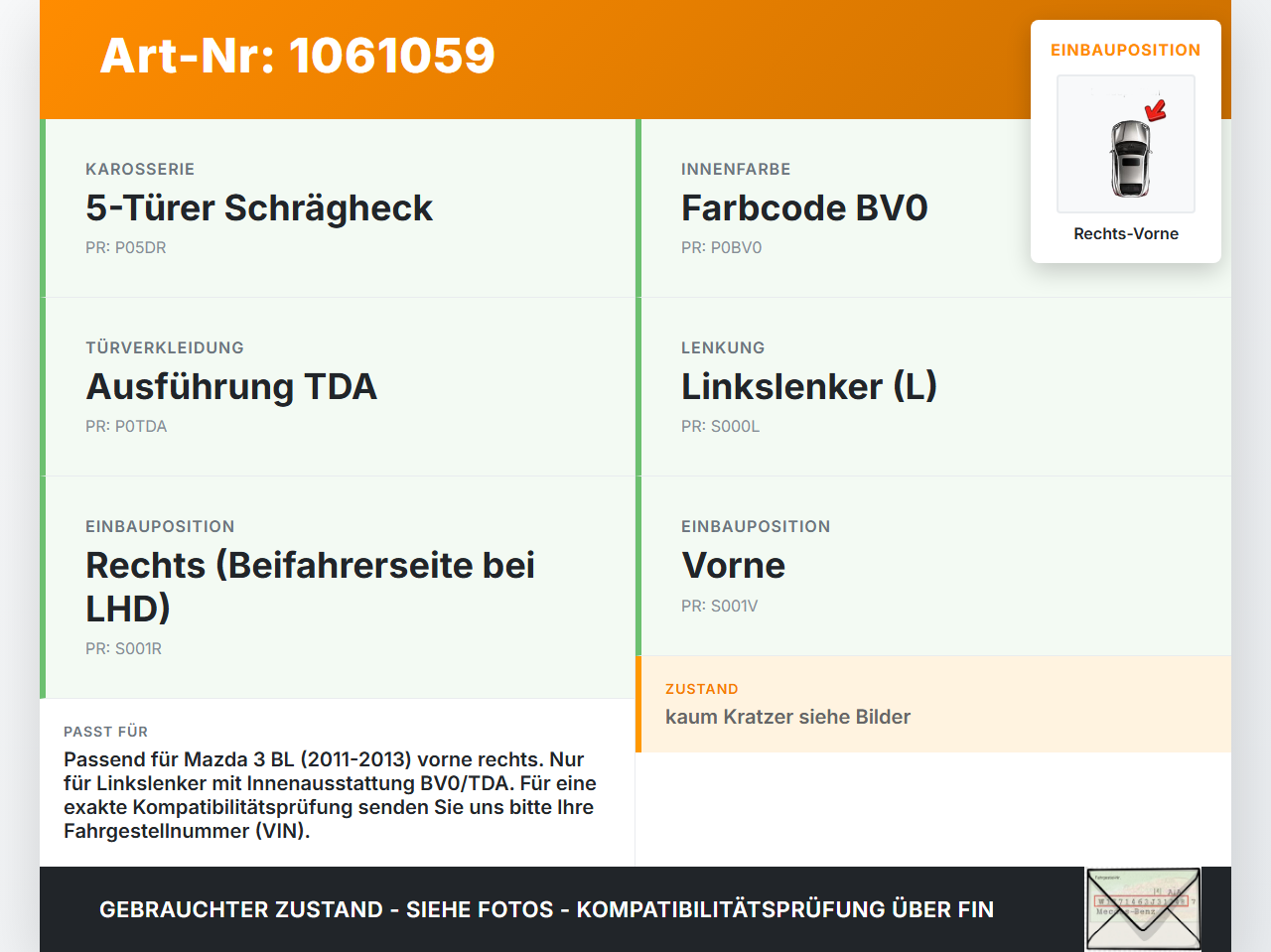 Mazda 3 BM 13-17 Türgriff Griffmuschel Griff Innen Rechts Vorne Mazda 3 BM 13-17 19.11.2013 gebraucht Vorschau 3