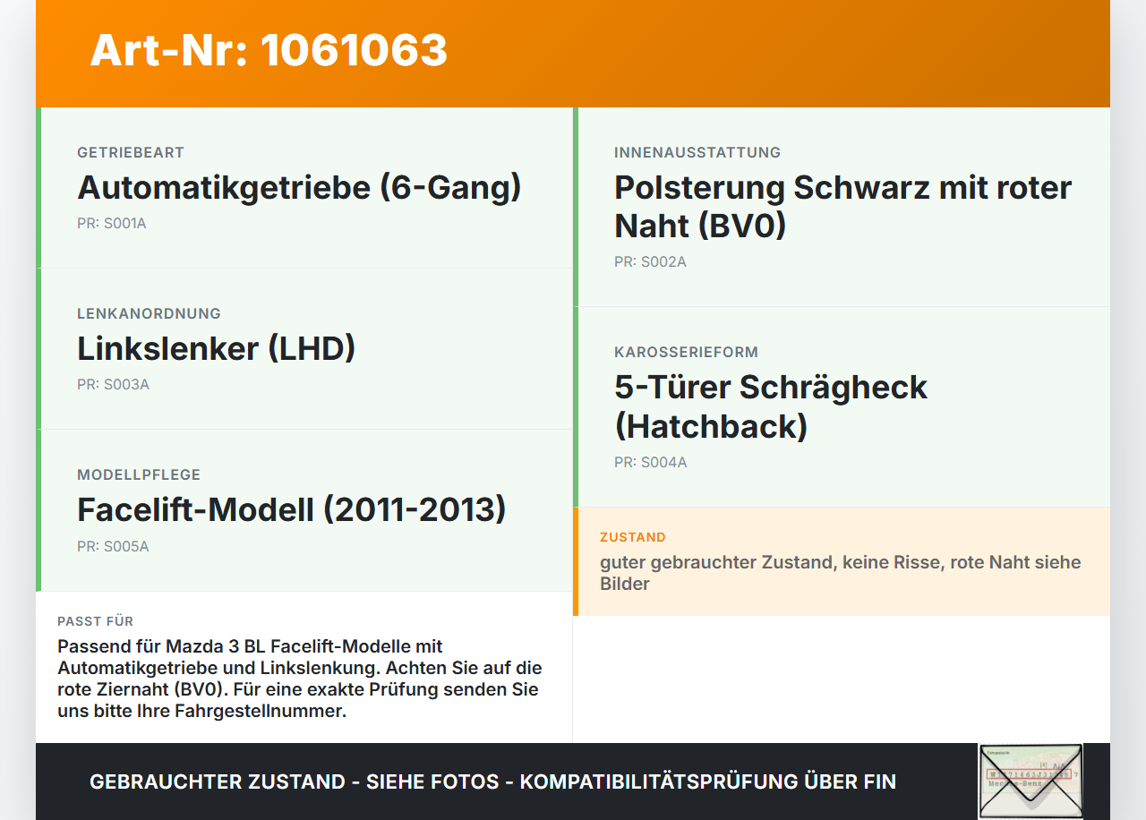 Mazda 3 BM 13-17 Autom Schaltsack Schaltmanschette vom Schaltknauf rote Naht Mazda 3 BM 13-17 19.11.2013 gebraucht Vorschau 3