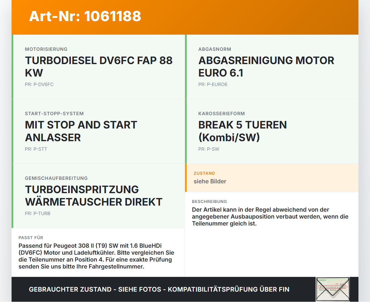 Peugeot 308 SW II 13-17 HDI 1,6 88KW Ansaugrohr Ladeluftschlauch Luftschlauch Pos.4 Peugeot 308 SW II 13-17... Vorschau 3