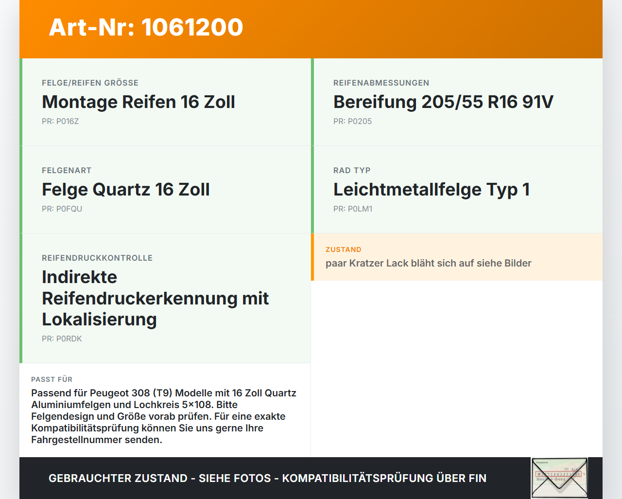 Peugeot 308 SW II 13-17 1 x Felge Aluminiumfelge 16 Zoll 5X108 Peugeot 308 SW II 13-17 27.10.2015 9677989577 gebraucht Vorschau 3