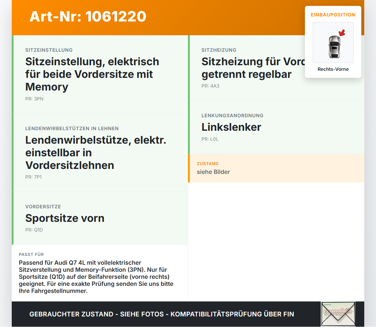 Audi Q7 4L 05-09 Relais Stellmotor Sitzverstellung Rechts Vorne Audi Q7 4L 05-09 26.06.2007 0130002530 198392-104... Vorschau 3