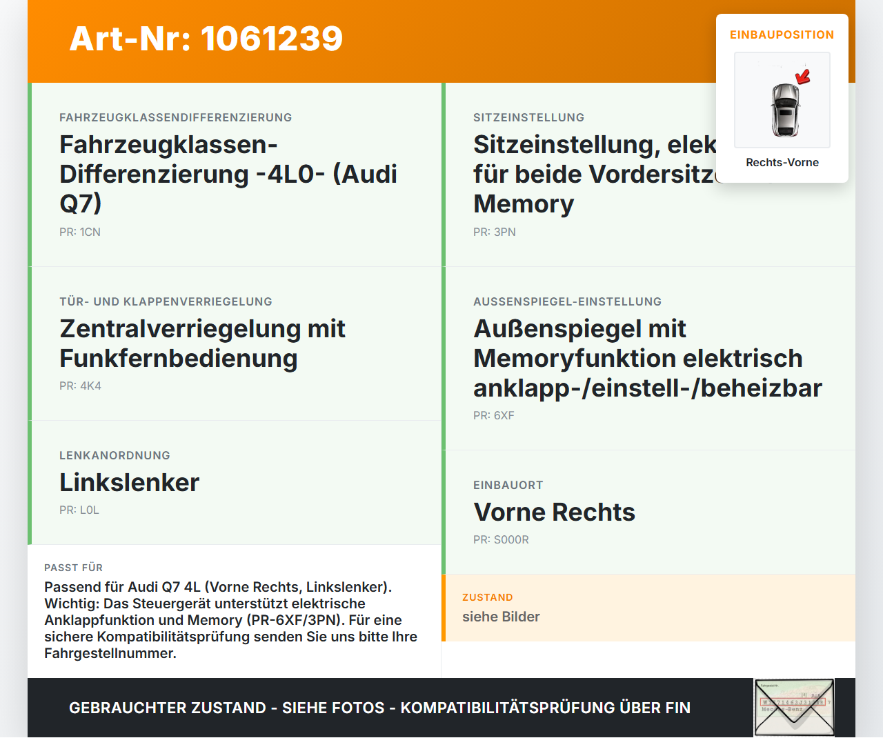 Audi Q7 4L 05-09 Fensterhebermotor Rechts Vorne Audi Q7 4L 05-09 26.06.2007 4L0959802B 1036-989719-200 977272-101... Vorschau 3