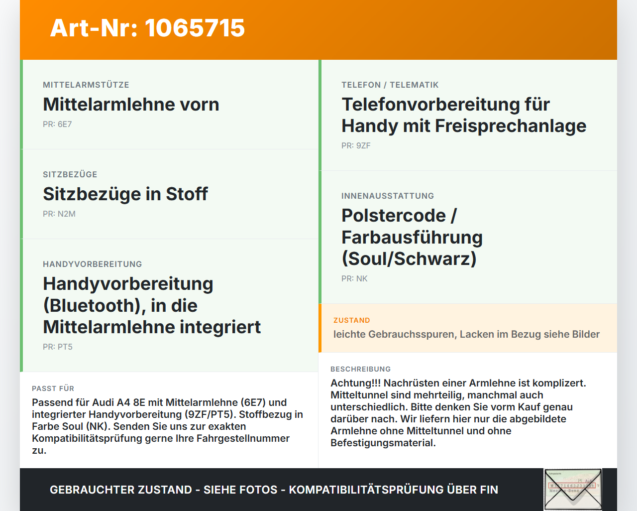 Audi A4 8E 04-08 Armlehne Mittelarmlehne Auflage Ablagefach Stoff Audi A4 8E 04-08 12.09.2005 8E0864207G... Vorschau 3