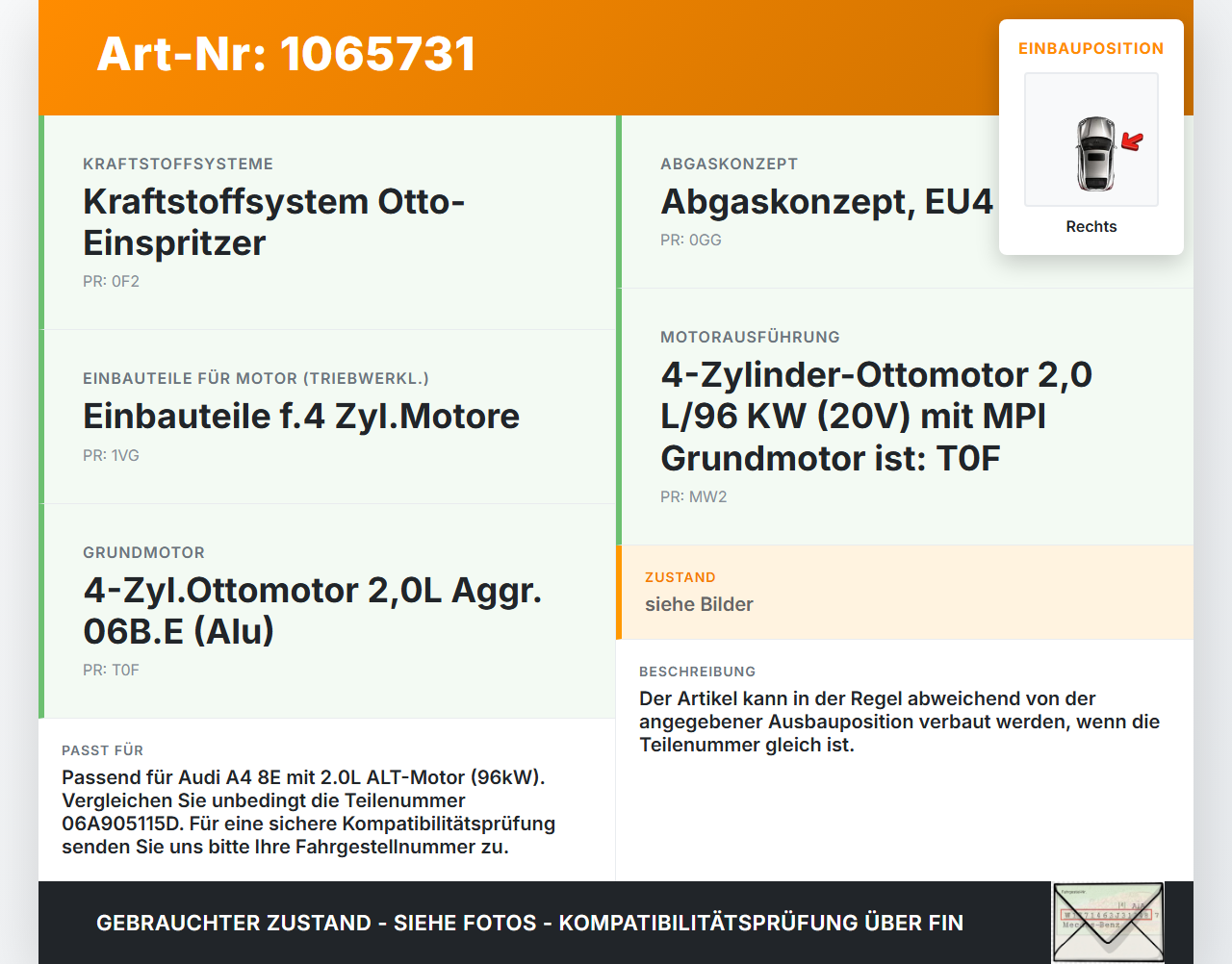 Audi A4 8E 04-08 2,0 96KW Zündspule Rechts Pos.3 Audi A4 8E 04-08 12.09.2005 06A905115D 78251001 gebraucht Vorschau 3