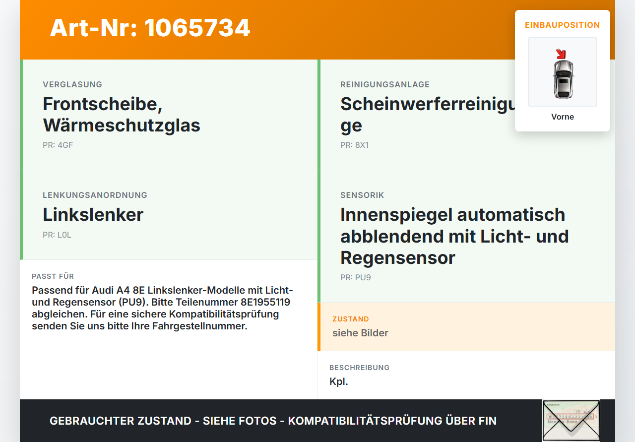 Audi A4 8E 04-08 Wischermotor mit Wischergestänge Vorne Audi A4 8E 04-08 12.09.2005 8E1955023D 8E1955119 3397020697... Vorschau 3