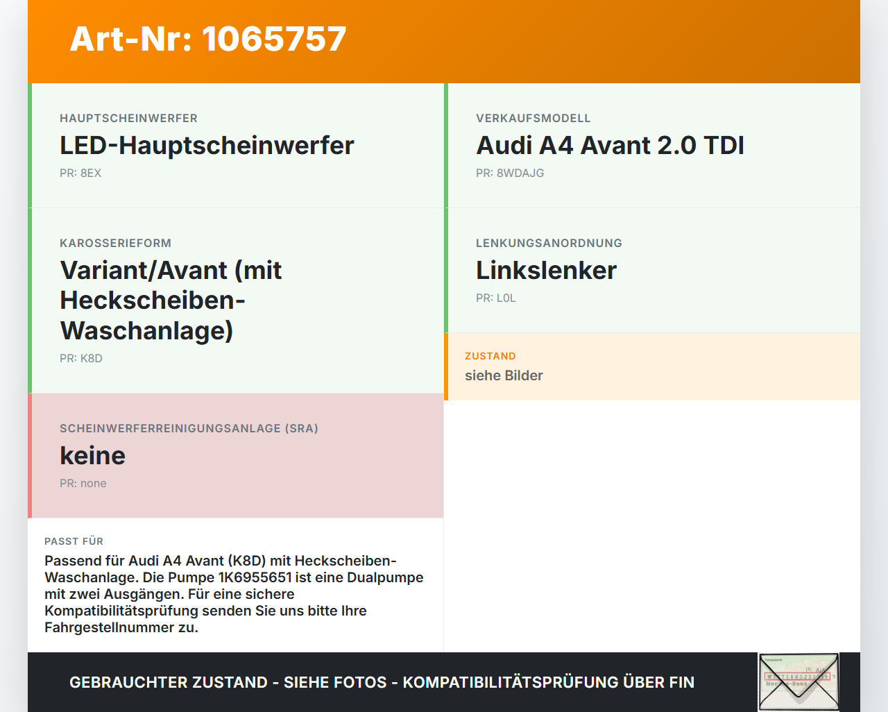 Audi A4 8W 19-24 Waschwasserpumpe Wischwasserpumpe Waschpumpe Vo. Audi A4 8W 19-24 27.01.2020 1K6955651 8K9955647... Vorschau 3