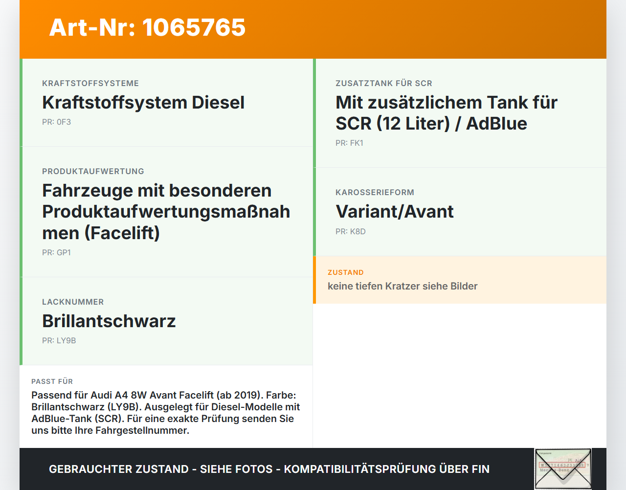 Audi A4 8W 19-24 Tankdeckel Tankklappe LY9B Audi A4 8W 19-24 27.01.2020 8W0809907B gebraucht Vorschau 3
