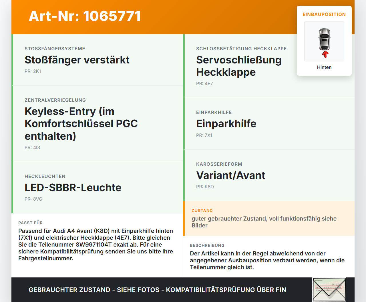 Audi A4 8W 19-24 PDC Kabelbaum Leitungssatz Hinten Audi A4 8W 19-24 27.01.2020 8W9971104T gebraucht Vorschau 3
