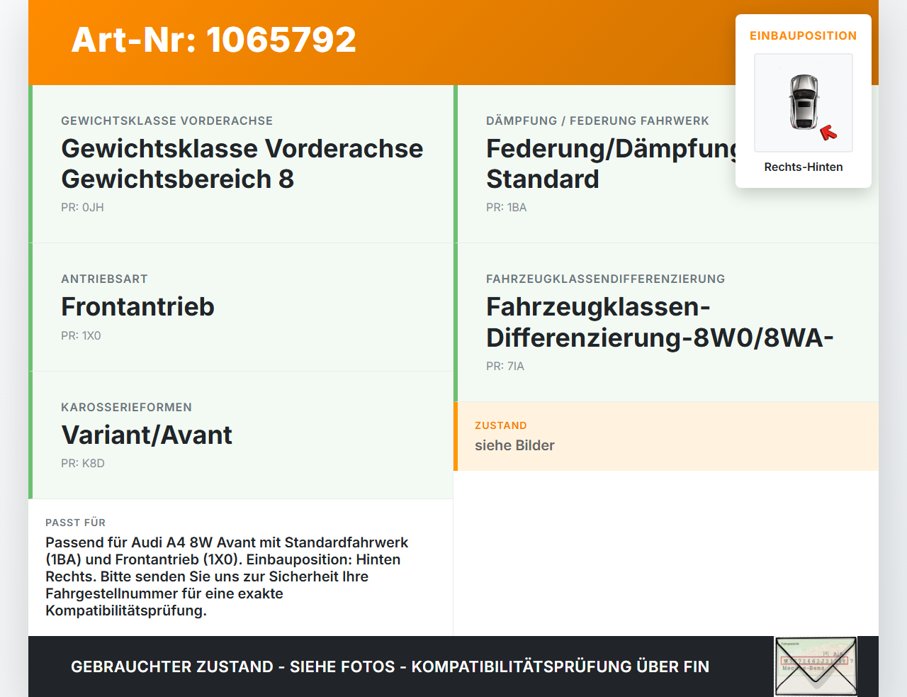 Audi A4 8W 19-24 Kombi Querlenker Rechts Hinten Audi A4 8W 19-24 27.01.2020 8W0505311H gebraucht Vorschau 3