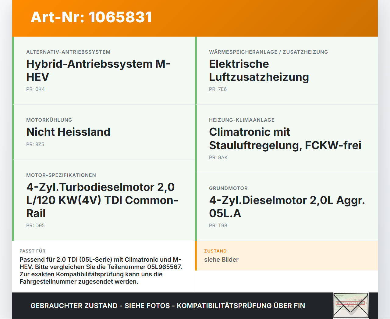 Audi A4 8W 19-24 TDI 2,0 120KW Umwelzpumpe Heizung Pumpe Audi A4 8W 19-24 27.01.2020 05L965567 gebraucht Vorschau 3