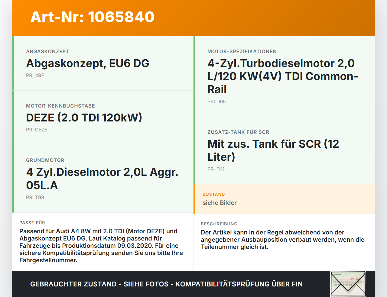 Audi A4 8W 19-24 TDI 2,0 120KW Injektor Einspritzdüse für AdBlue Additiv Audi A4 8W 19-24 27.01.2020 05L131113D... Vorschau 3