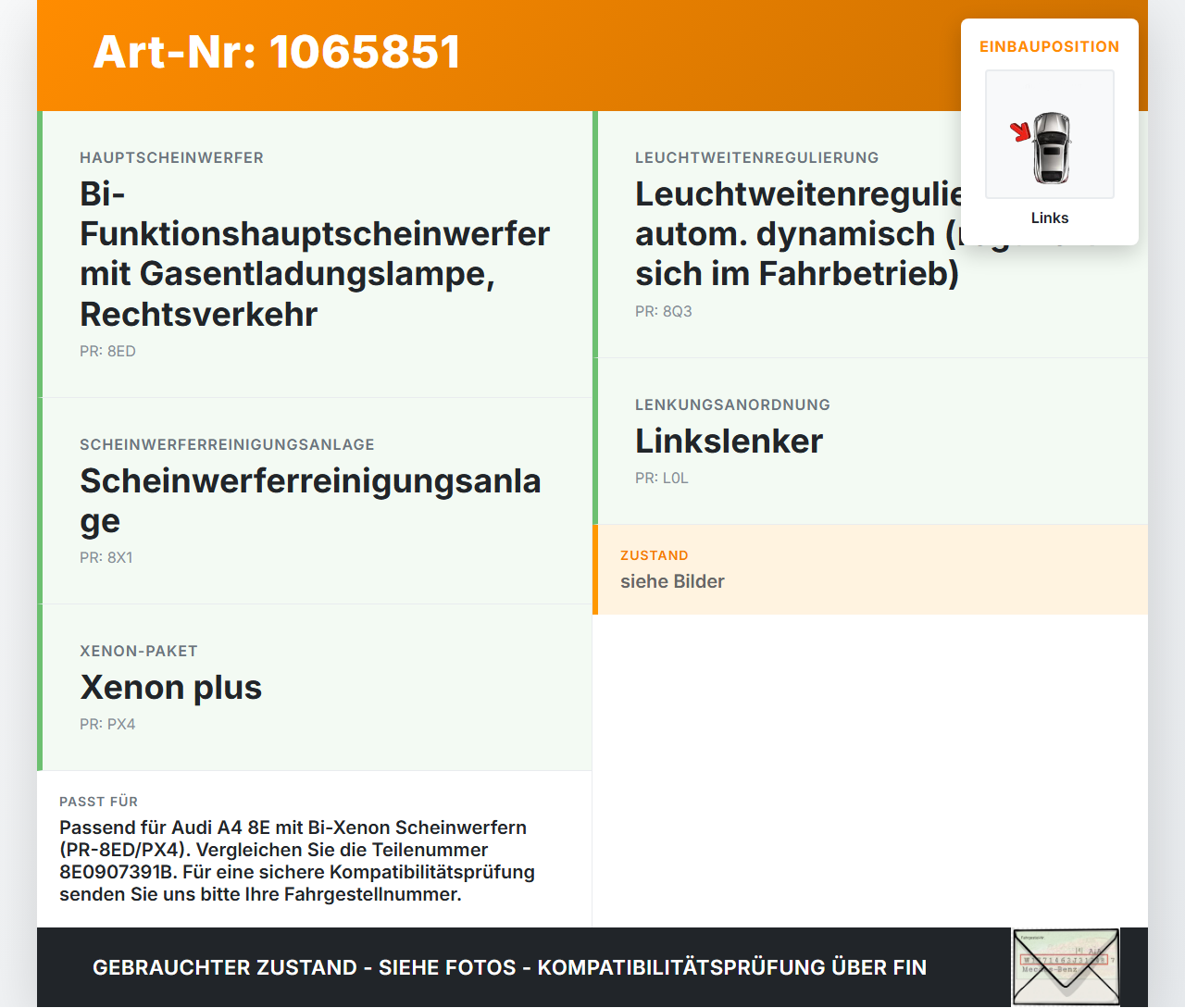 Audi A4 8E 04-08 Xenon Vorschaltgerät Links Audi A4 8E 04-08 12.09.2005 8E0907391B 1307329115 gebraucht Vorschau 3