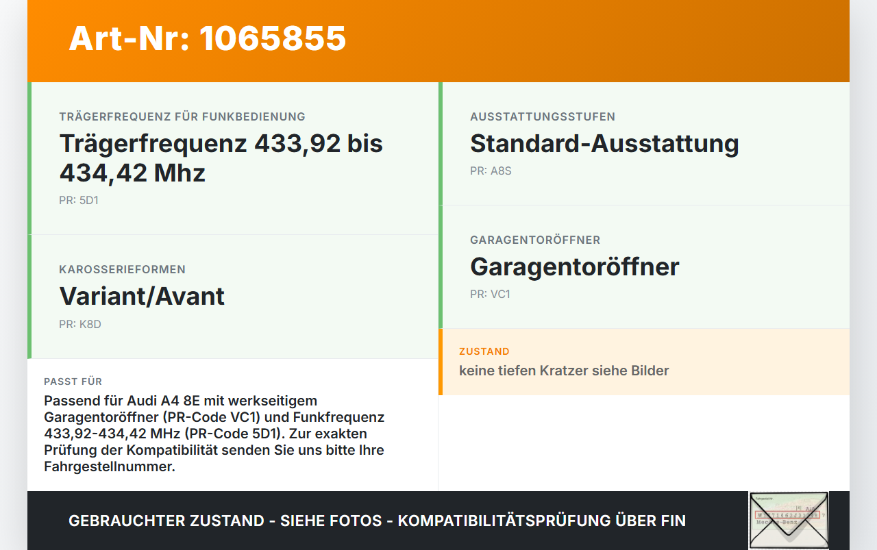 Audi A4 8E 04-08 Steuergerät ECU Modul SG HomeLink Audi A4 8E 04-08 12.09.2005 8E0909511 gebraucht Vorschau 3