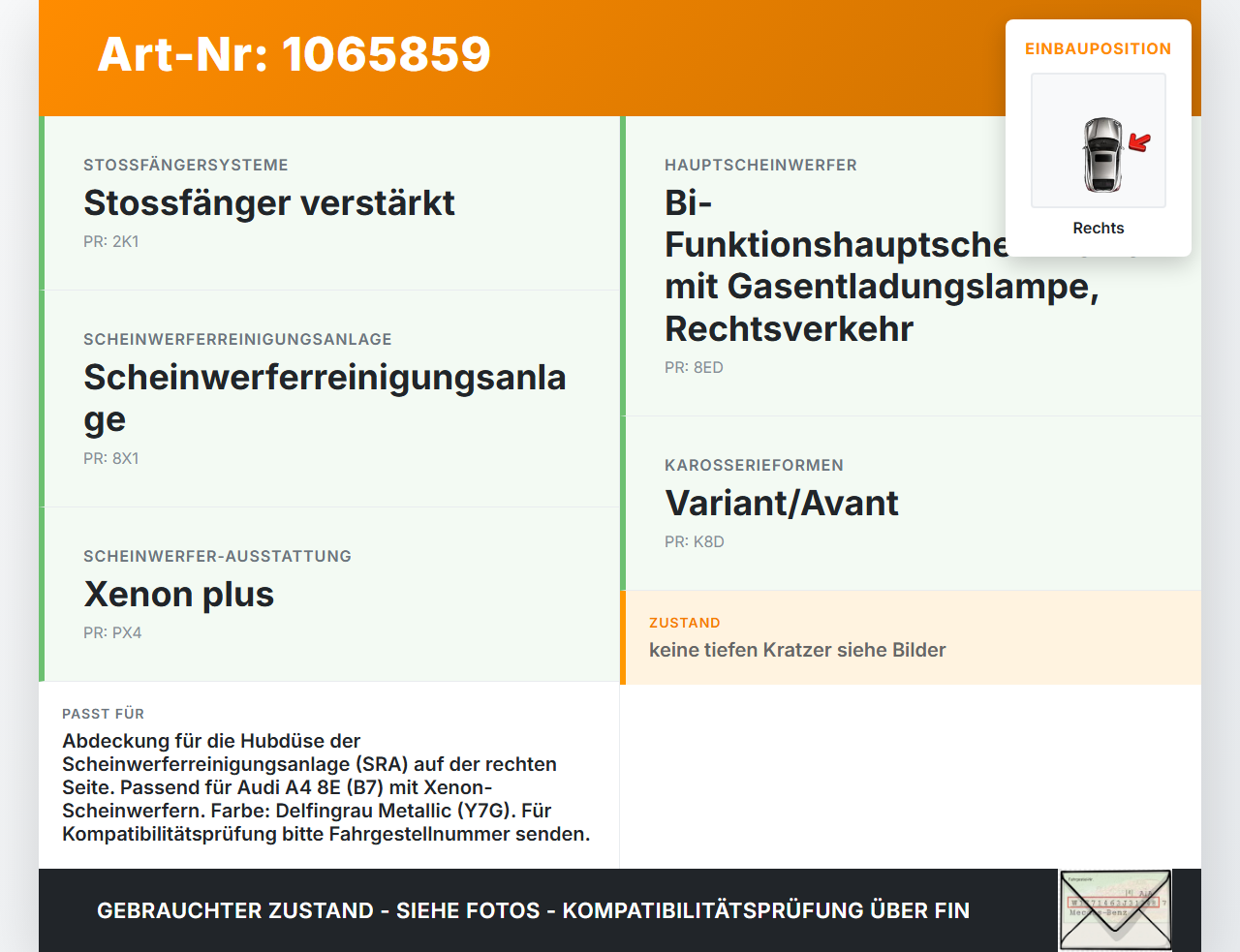 Audi A4 8E 04-08 Deckel Klappe Abdeckung für Waschdüse Scheinwerfer SRA Rechts Audi A4 8E 04-08 12.09.2005... Vorschau 3