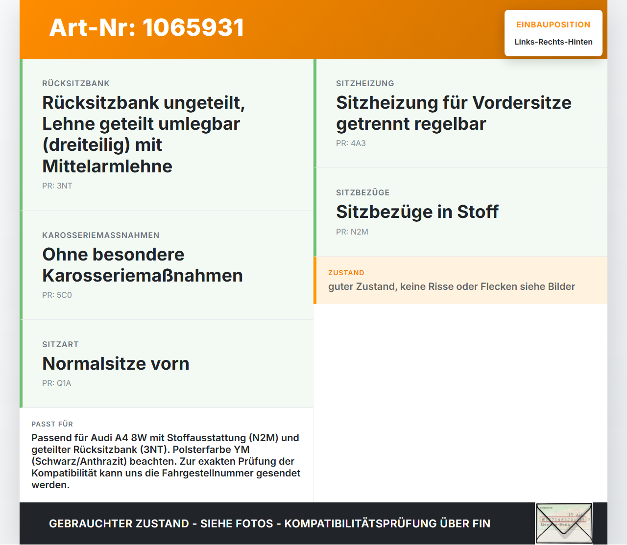 Audi A4 8W 19-24 Kopfstütze Rechts oder Links Hinten Audi A4 8W 19-24 27.01.2020 8W0885973AH gebraucht Vorschau 3
