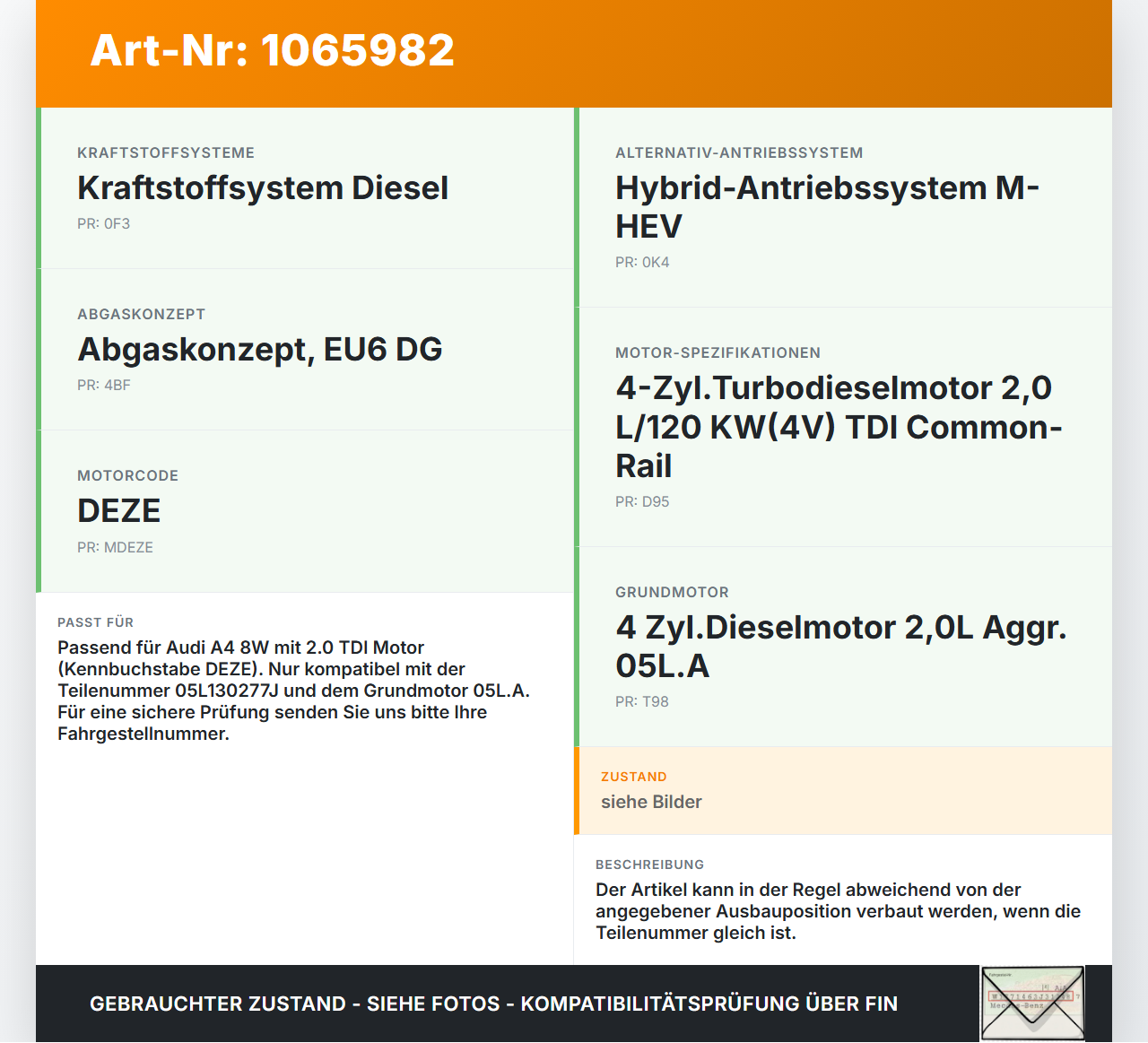 Audi A4 8W 19-24 TDI 2,0 Injektor Einspritzdüse Pumpe-Düse Zyl.2 Audi A4 8W 19-24 27.01.2020 05L130277J 0445110876... Vorschau 3