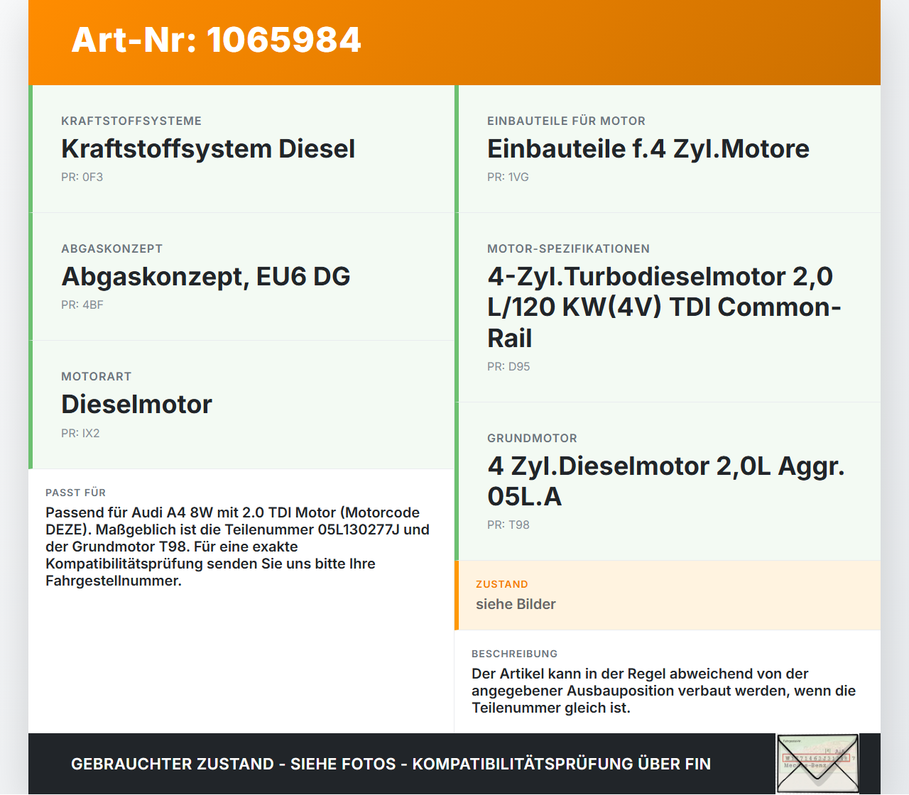 Audi A4 8W 19-24 TDI 2,0 Injektor Einspritzdüse Pumpedüse Zyl.1 Audi A4 8W 19-24 27.01.2020 05L130277J 0445110876... Vorschau 3