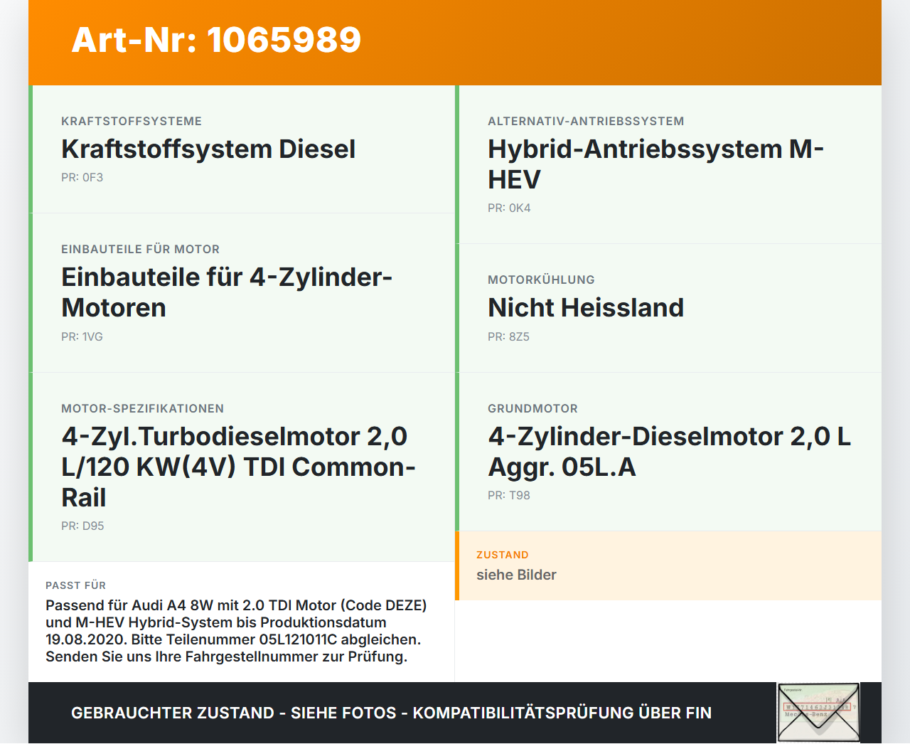 Audi A4 8W 19-24 TDI 2,0 Wasserpumpe Audi A4 8W 19-24 27.01.2020 05L121011C 010128802RT gebraucht Vorschau 3