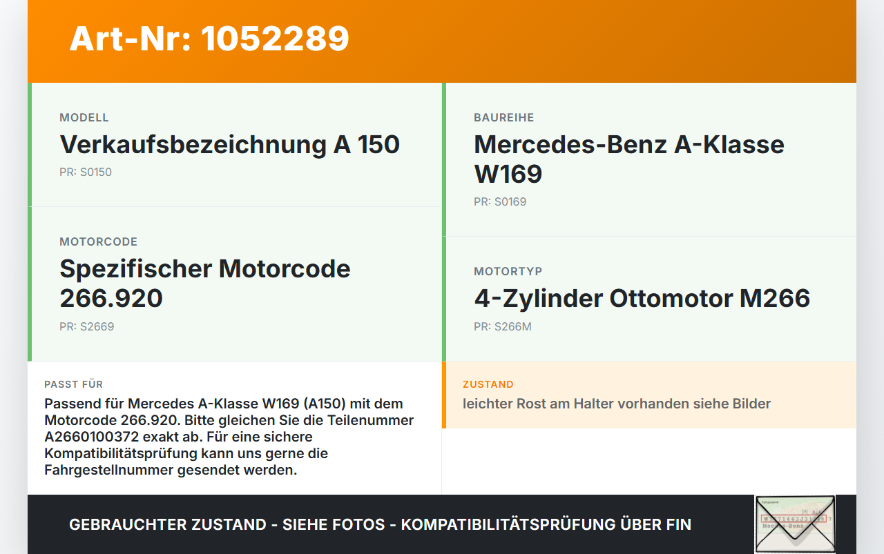 Mercedes W169 A150 04-08 1,5  266.920 Ölmessstab Öl Stab Mercedes W169 A150 04-08 11.11.2004 A2660100372 gebraucht Vorschau 3