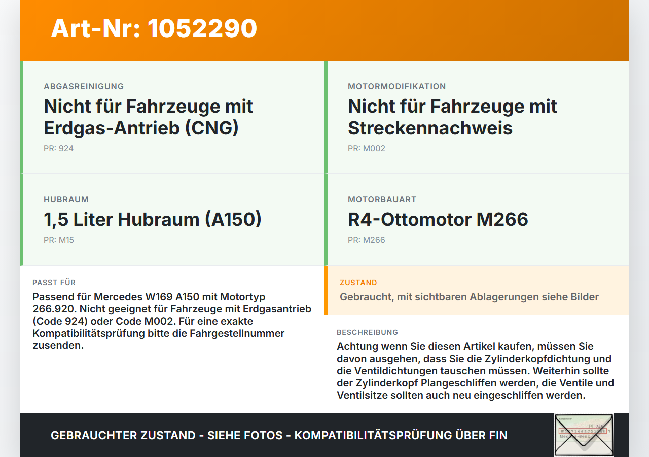 Mercedes W169 A150 04-08 1,5  266.920 Zylinderkopf Mercedes W169 A150 04-08 11.11.2004 A2660100620 gebraucht Vorschau 3