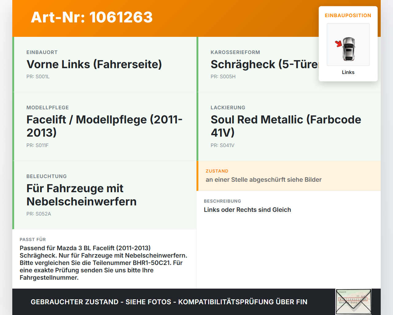 Mazda 3 BM 13-17 Blende für Nebelscheinwerfer Links Mazda 3 BM 13-17 19.11.2013 BHR1-50C21 gebraucht Vorschau 3