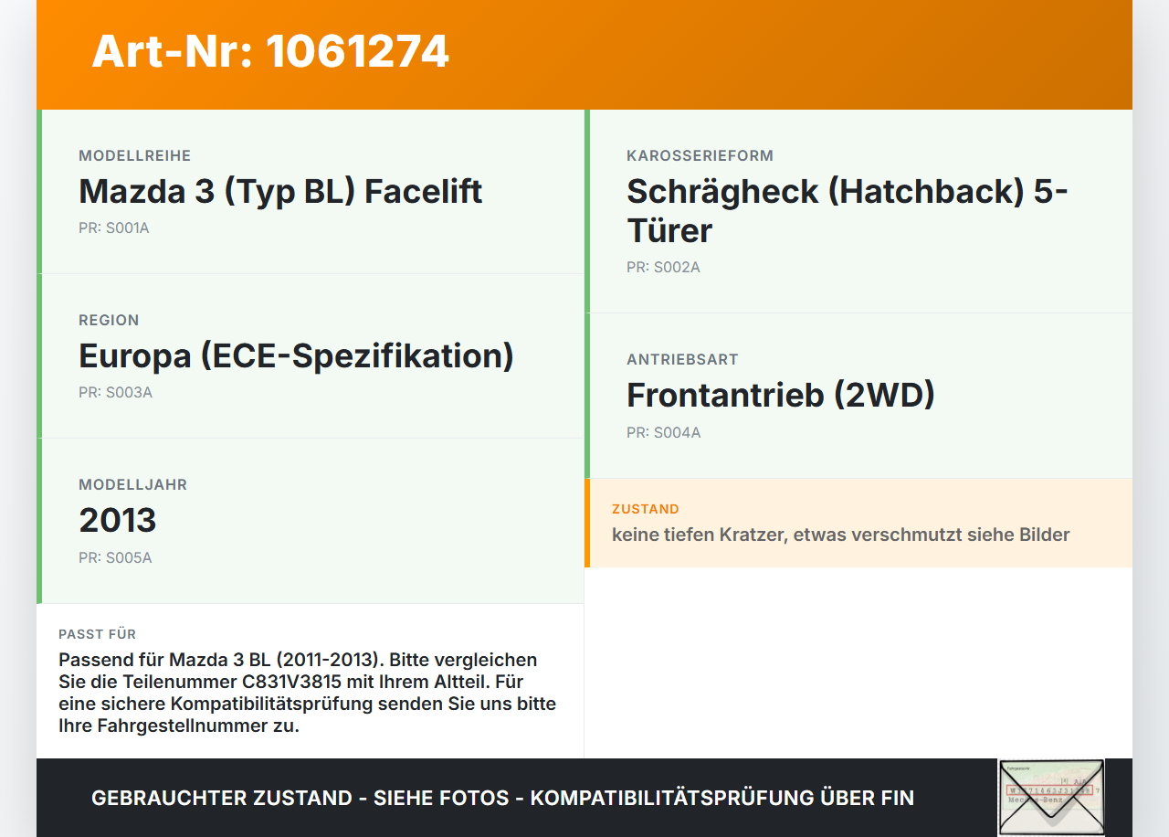 Mazda 3 BM 13-17 Radnabenabdeckung Rad Nabenabdeckung Nabenblende Mazda 3 BM 13-17 19.11.2013 C831V3815 gebraucht Vorschau 3