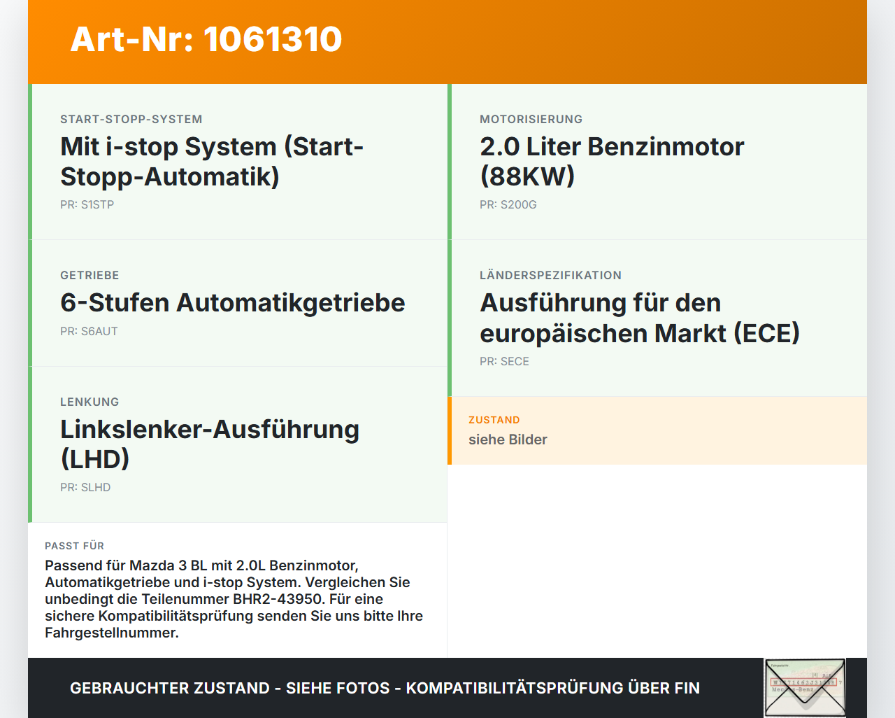 Mazda 3 BM 13-17 2,0 88KW Bremskraftverstärker Mazda 3 BM 13-17 19.11.2013 BHR2-43950 06.3378-5043.4 gebraucht Vorschau 3