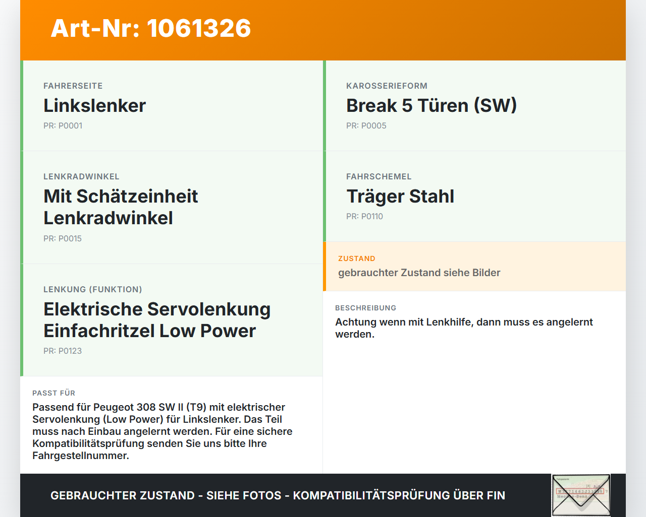 Peugeot 308 SW II 13-17 Lenkgetriebe Elektrische Lenkhilfe Peugeot 308 SW II 13-17 27.10.2015 F80000227000 5WK67004... Vorschau 3