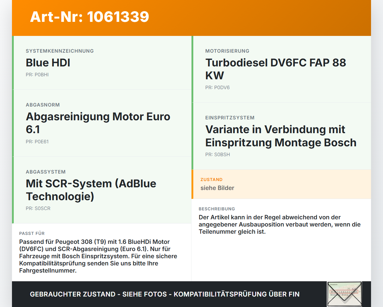 Peugeot 308 SW II 13-17 HDI 1,6 88KW AdBlue Injektor Einspritzdüse Peugeot 308 SW II 13-17 27.10.2015 V22-68-0005... Vorschau 3