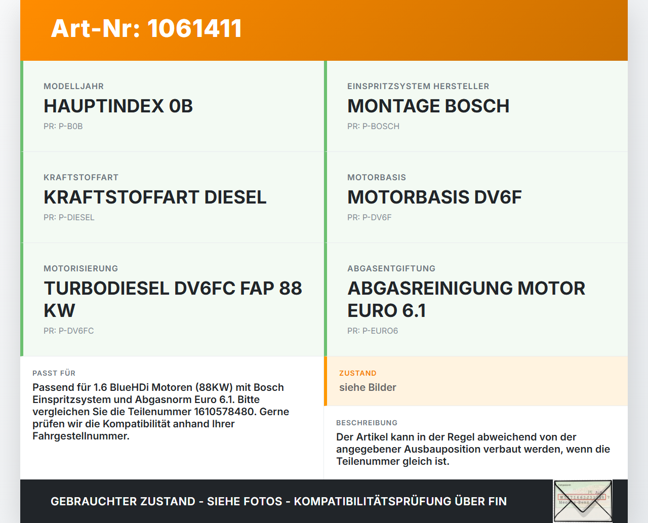 Peugeot 308 SW II 13-17 HDI 1,6 88KW Injektor Einspritzdüse Zyl.3 Peugeot 308 SW II 13-17 27.10.2015 0445110566... Vorschau 3