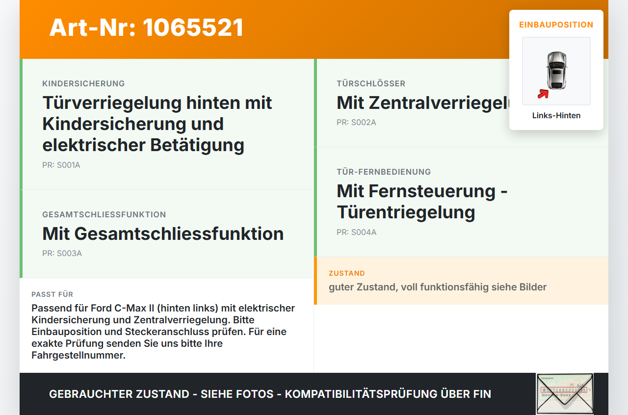 Ford C-max II 10-15 Türschloss m. ZV Stellmotor Links Hinten Ford C-max II 10-15 13.02.2012 AM5A-R26413-CF... Vorschau 3