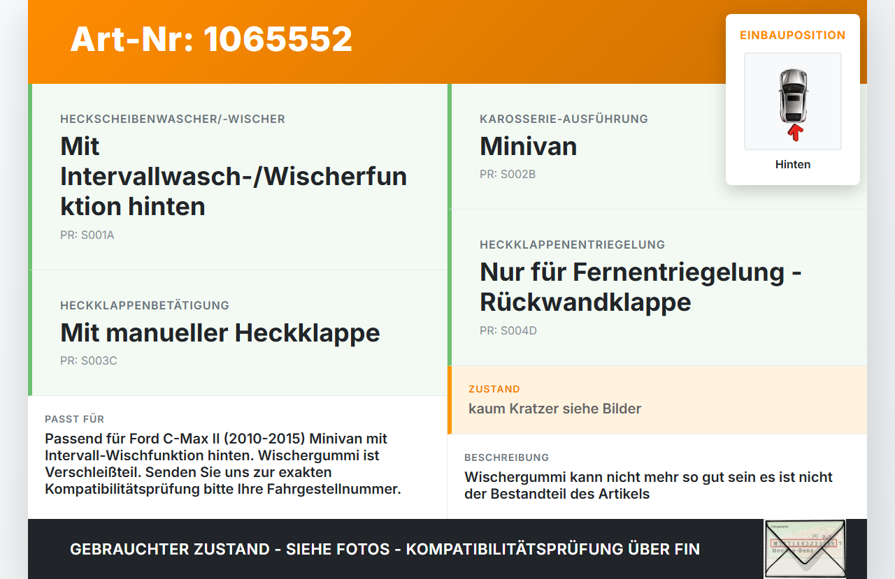 Ford C-max II 10-15 Heckwischer Scheibenwischer Hinten Wischarm Ford C-max II 10-15 13.02.2012 AM51-17406-BE gebraucht Vorschau 3
