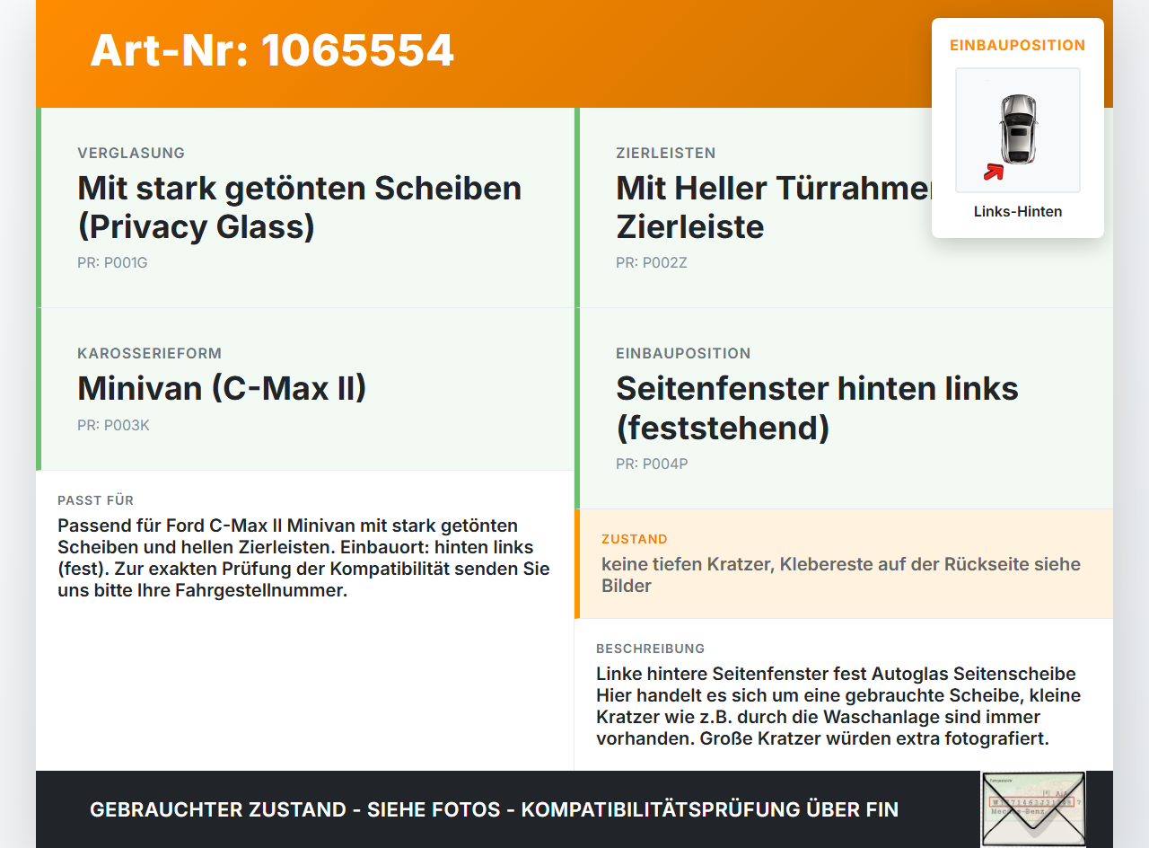 Ford C-max II 10-15 Seitenscheibe Feste Scheibe Links Hinten Ford C-max II 10-15 13.02.2012 AM51-R29751-EL... Vorschau 3