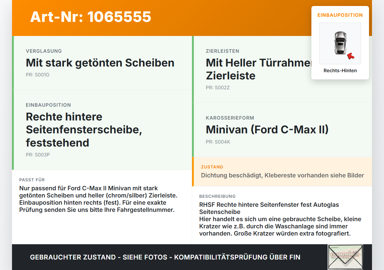 Ford C-max II 10-15 Seitenscheibe Feste Scheibe Rechts Hinten Orig. getönt Ford C-max II 10-15 13.02.2012... Vorschau 3
