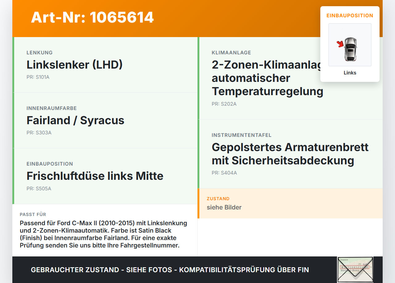 Ford C-max II 10-15 Luftdusche Luftdüse Links Mitte Ford C-max II 10-15 13.02.2012 AM51-R014L21-CF3YYW 1755933... Vorschau 3