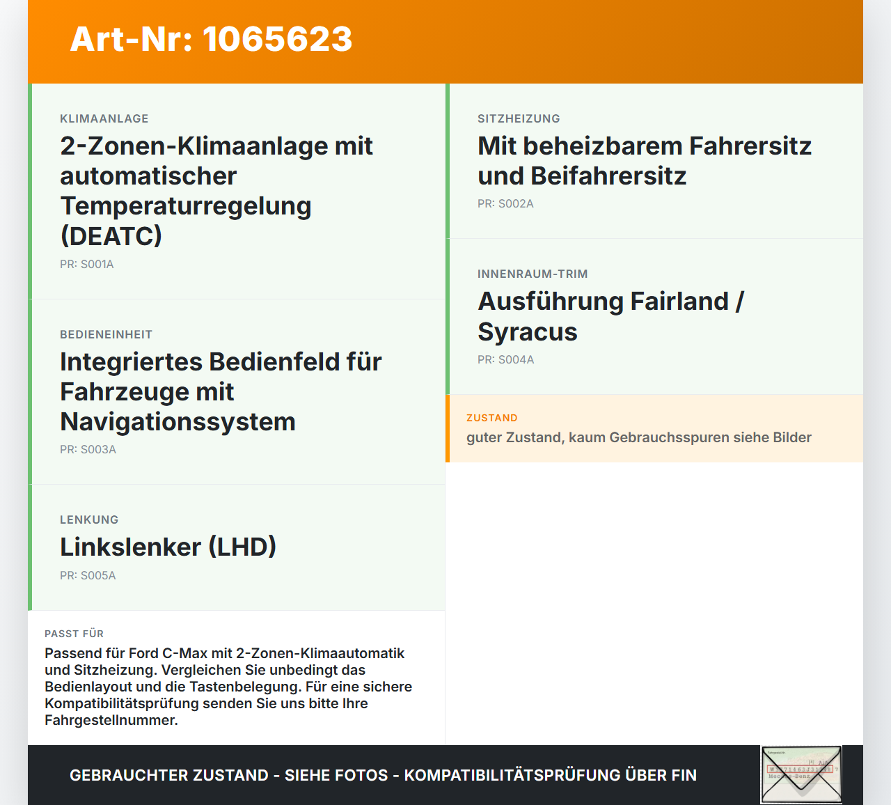 Ford C-max II 10-15 Bedienteil Bedienelement Heizung Klimabedienteil mit Sitzheizung Ford C-max II 10-15 13.02.2012... Vorschau 3