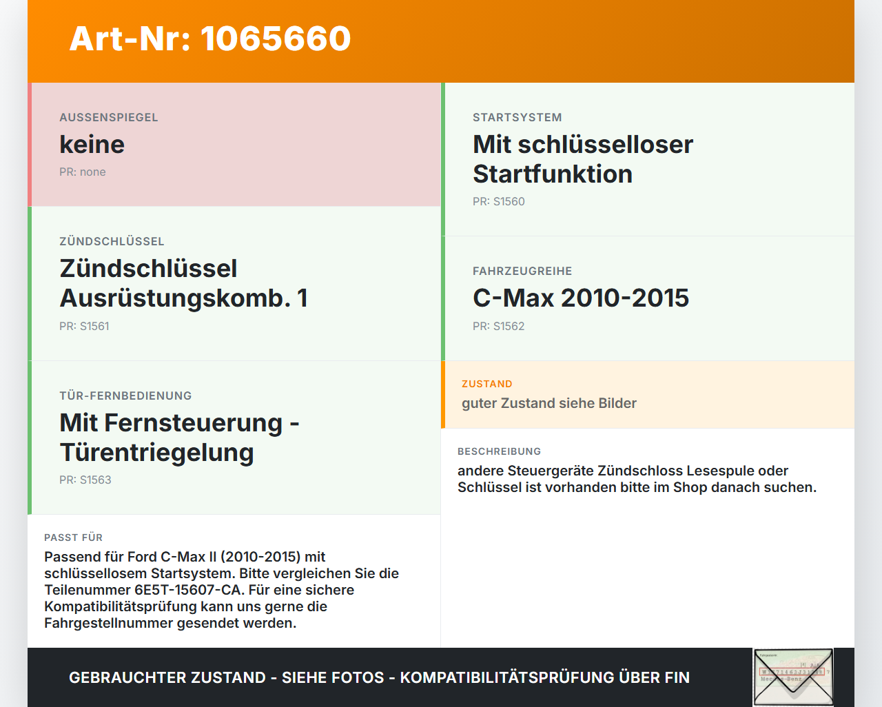 Ford C-max II 10-15 Lesespule Ford C-max II 10-15 13.02.2012 6E5T-15607-CA 1153777-9 gebraucht Vorschau 3