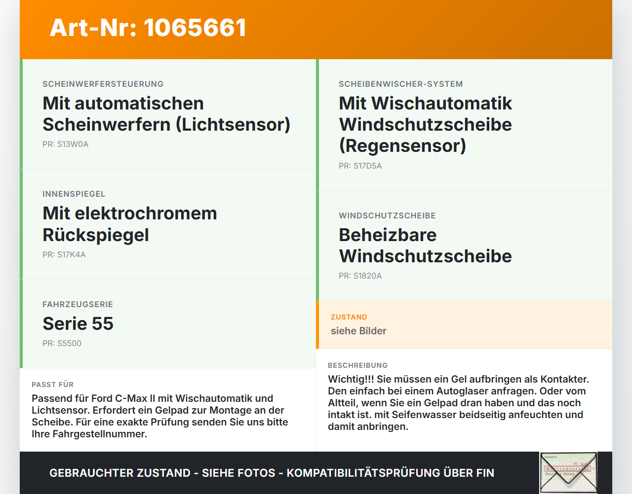 Ford C-max II 10-15 Regensensor Ford C-max II 10-15 13.02.2012 8A6T-17D547-AC 1397212163 gebraucht Vorschau 3