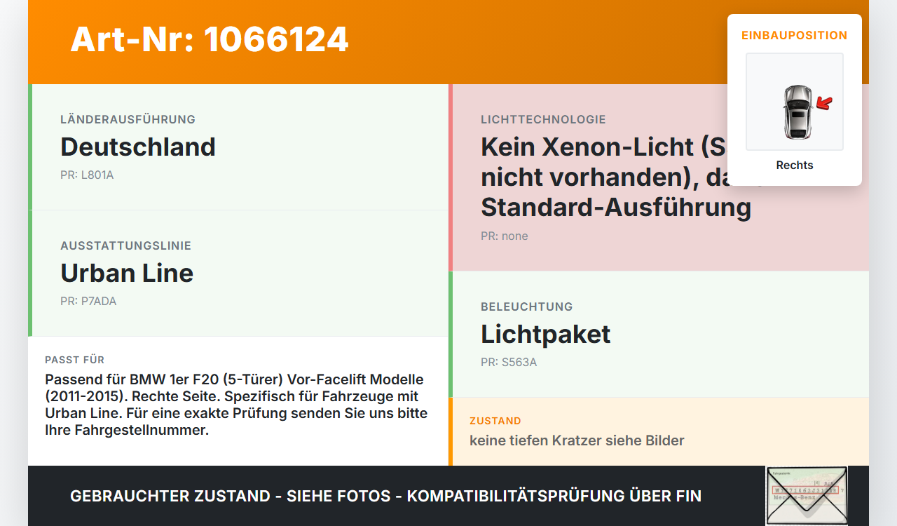 BMW 1er 116i F20 11-15 5T Rückleuchte Rücklicht Heckleuchte Rechts orig BMW 1er 116i F20 11-15 20.10.2011 7270096... Vorschau 3
