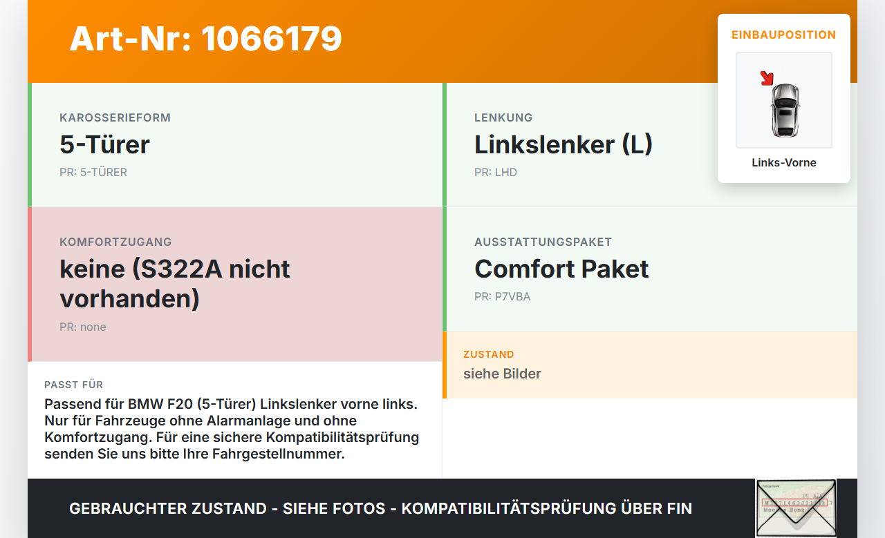BMW 1er 116i F20 11-15 5T Türschloss m. ZV Stellmotor Links Vorne BMW 1er 116i F20 11-15 20.10.2011 51217229461... Vorschau 3