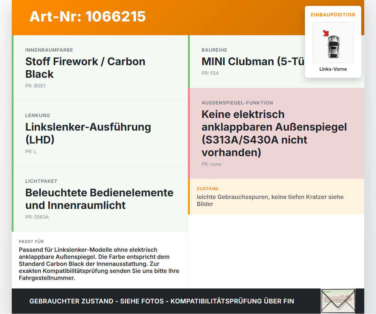 MINI F54  Clubman 15-19 Break Fensterheberschalter Schalter Links Vorne MINI F54  Clubman 15-19 19.05.2017... Vorschau 3